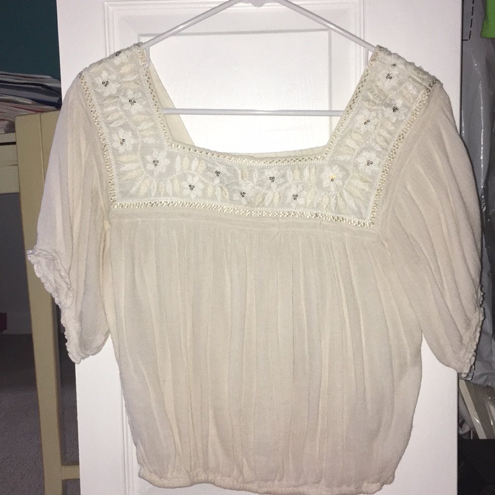 American Eagle Embroidered Cream Top